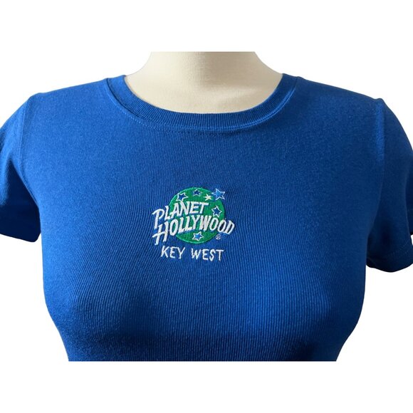 Planet Hollywood  Vintage 1991 Key West Baby Tee Sz Large Womens Royal Blue - Picture 3 of 7